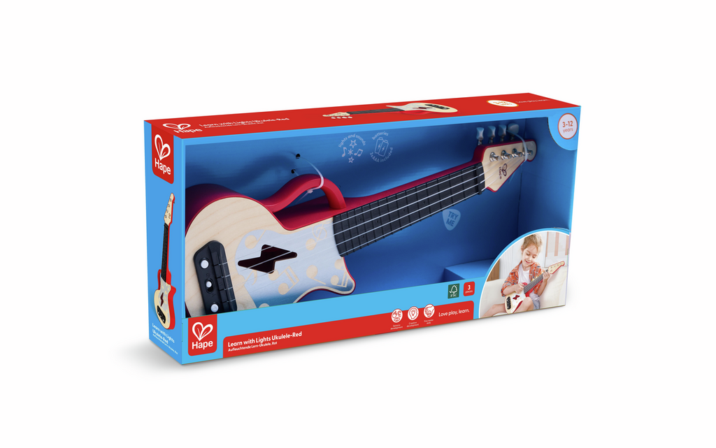 Leuchtende Lern Ukulele rot E0624 v. Hape